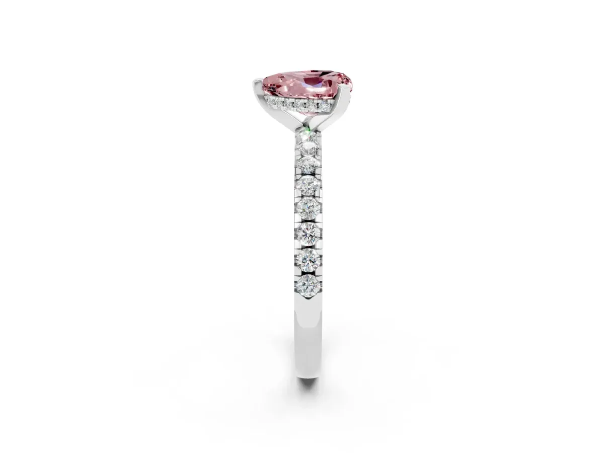 Heart Cut Morganite Solitaire Ring with Round Pavé Band and Four-Prong Setting Silver