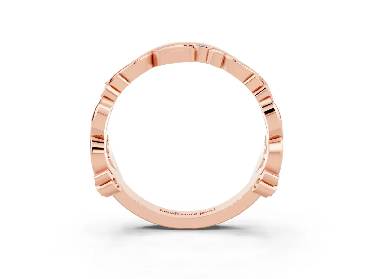 Round Aquamarine Leaf Eternity Band with Bezel Setting Rose gold