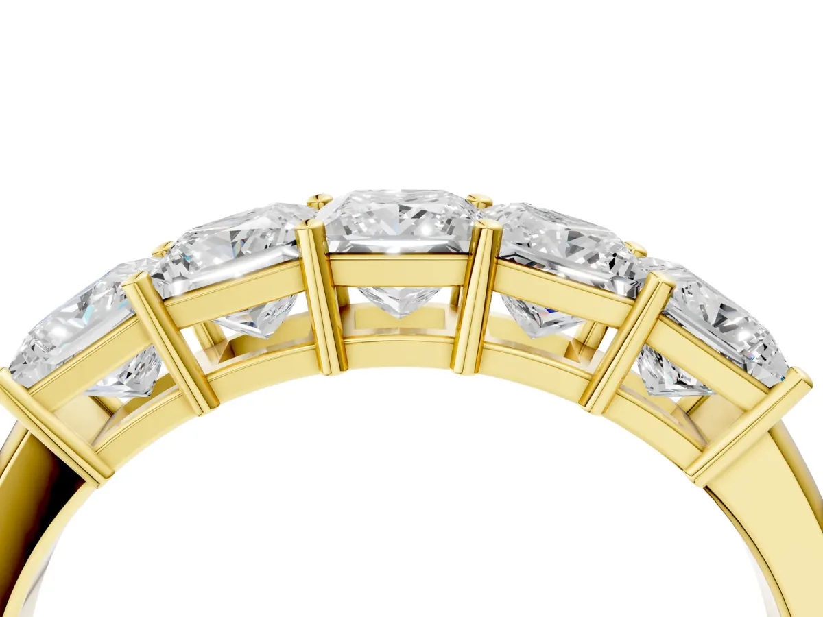 Princess Cut Five-Stone Diamond Band with Prong Setting Yellow gold