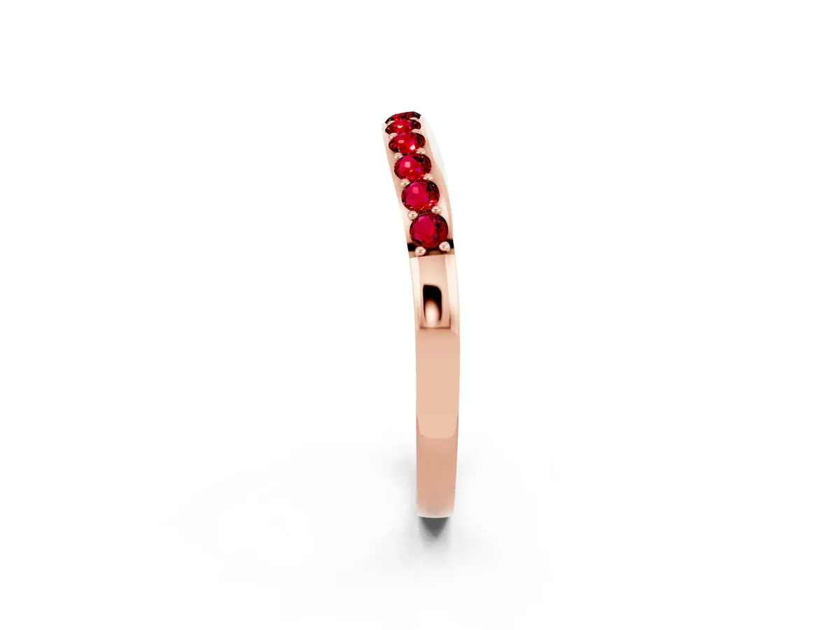Round Ruby Curved Wedding Band with Channel Setting Rose gold