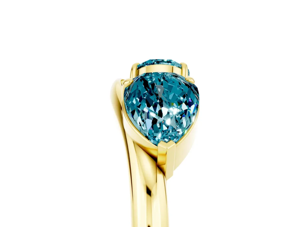 Two-Stone Pear Blue Topaz Bypass Ring with Prong Setting Yellow gold