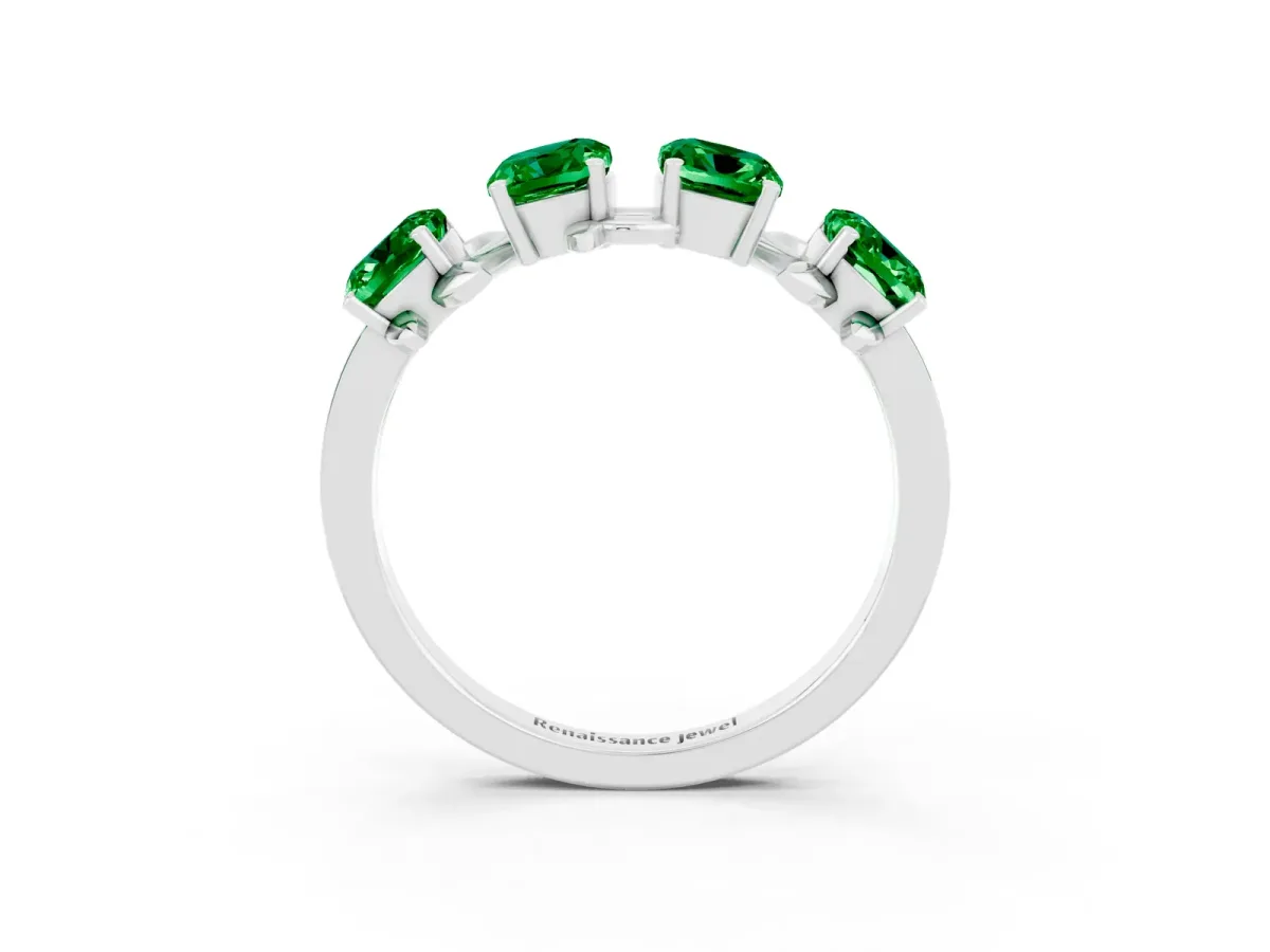 Emerald Cut Emerald Prong-Set Half Eternity Band Platinum