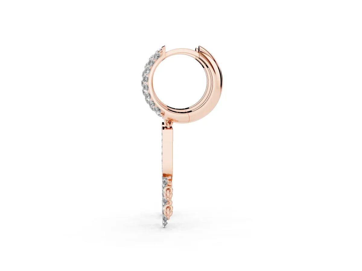 Round Diamond Initial J Huggie Hoop Earrings Rose gold