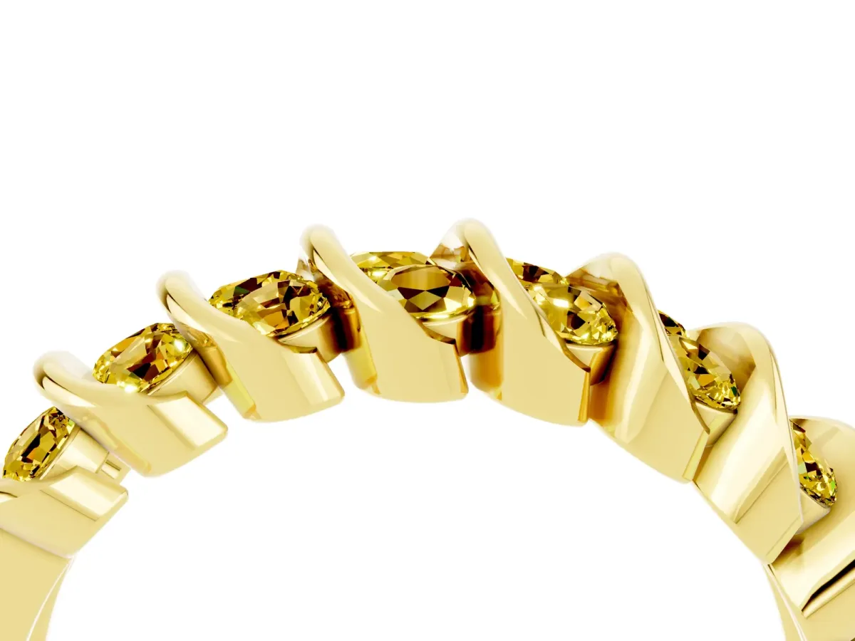 Channel Set Round Yellow Sapphire Multi-Row Band Yellow gold