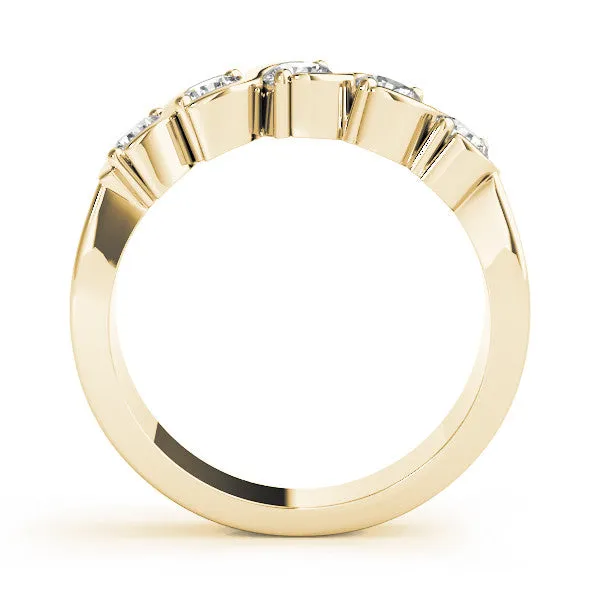 Five-Stone Round Diamond Wave Prong Setting White Gold Band Yellow gold