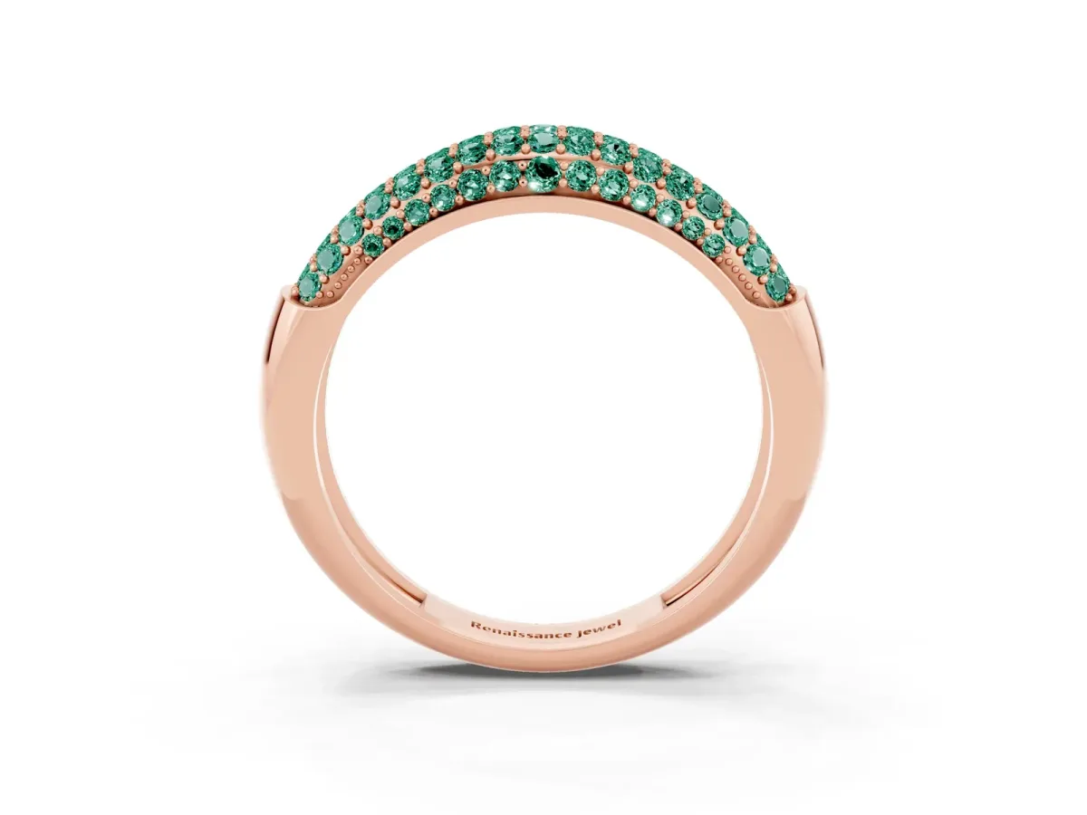 Three-Row Pavé Round Green Sapphire Dome Band Rose gold