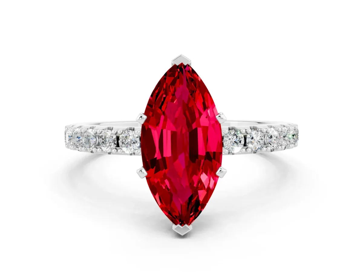 Marquise Cut Ruby Solitaire Pavé Band with Four-Prong Setting Silver