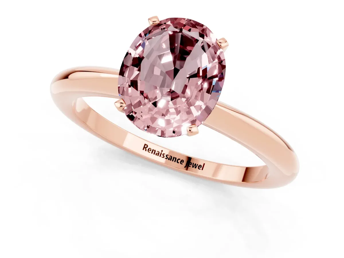 Oval Cut Morganite Solitaire Ring with Six-Prong Setting and Classic Band Rose gold