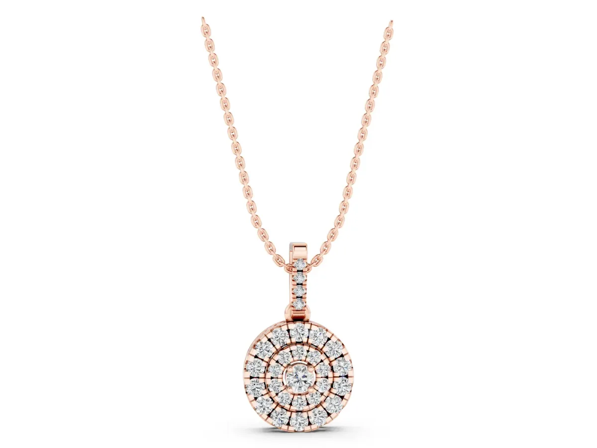 Round Double Halo Diamond Pendant with Pavé Setting Rose gold