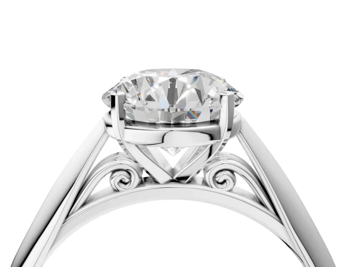 Round Cut Diamond Solitaire Engagement Ring with Cathedral Setting and Four-Prong Mount White gold