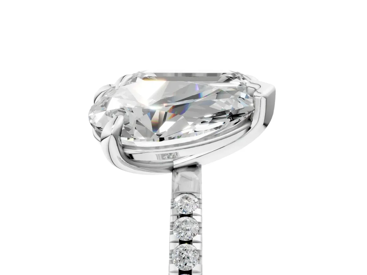 Pear and Emerald Toi Moi Ring with Prong Setting and Pave Band Silver