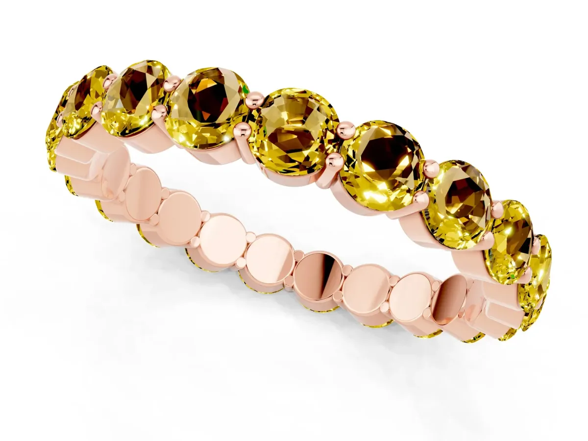 Round Yellow Sapphire Eternity Band with U-Prong Setting Rose gold