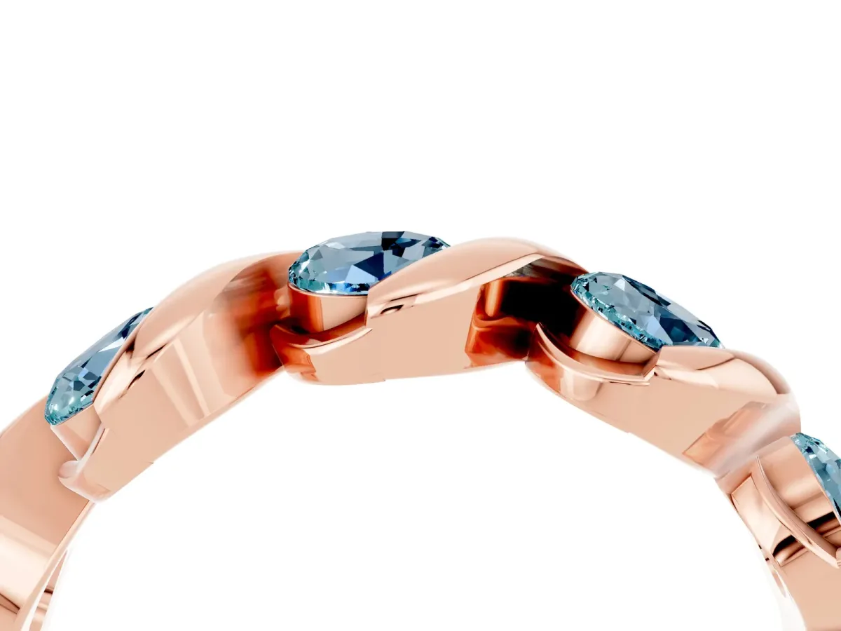 Round Aquamarine Wave Band with Channel Setting and Shared Prongs Rose gold