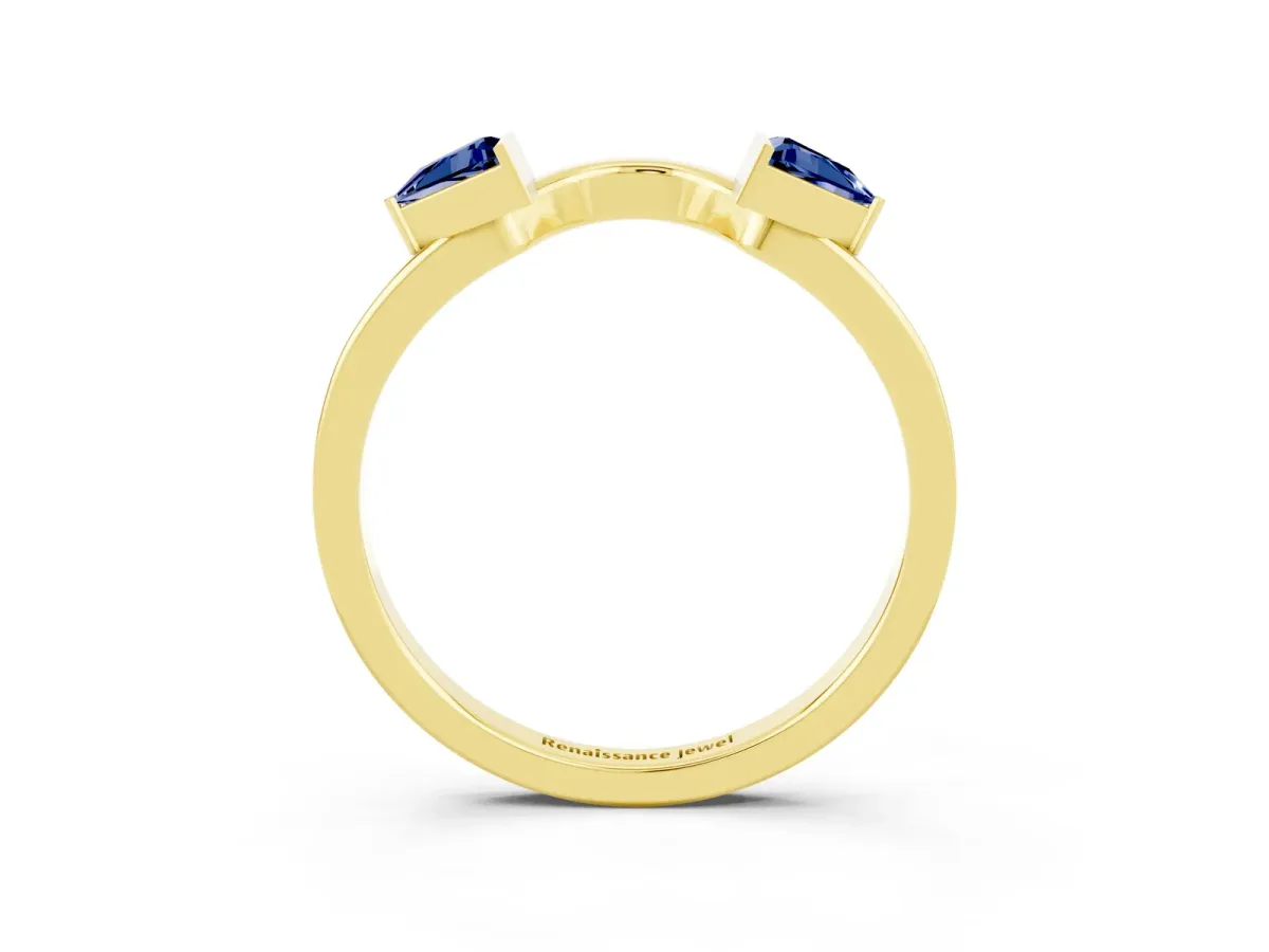 Trillion Blue Sapphire Open Band Ring with Bezel Setting Yellow gold