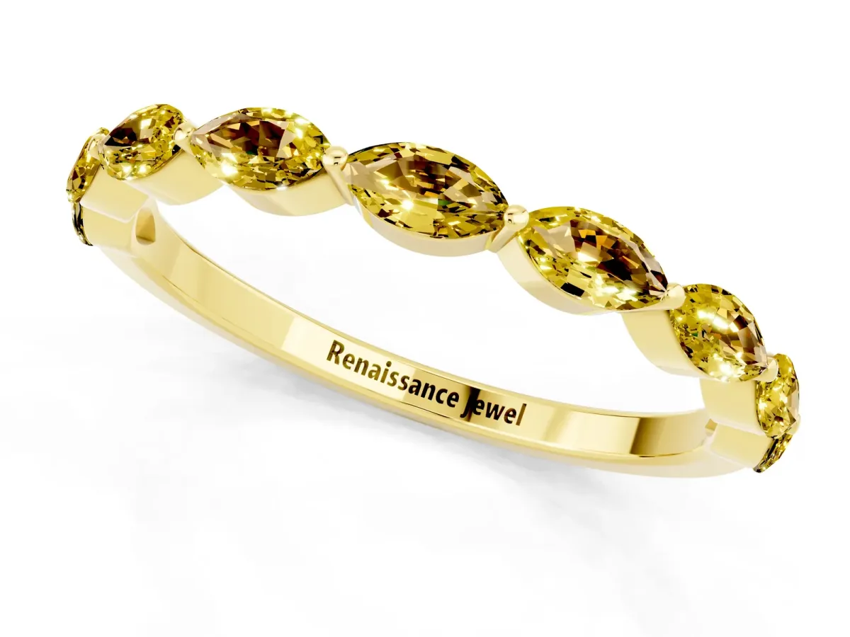 Marquise Yellow Sapphire Half Eternity Band with Prong Setting Yellow gold