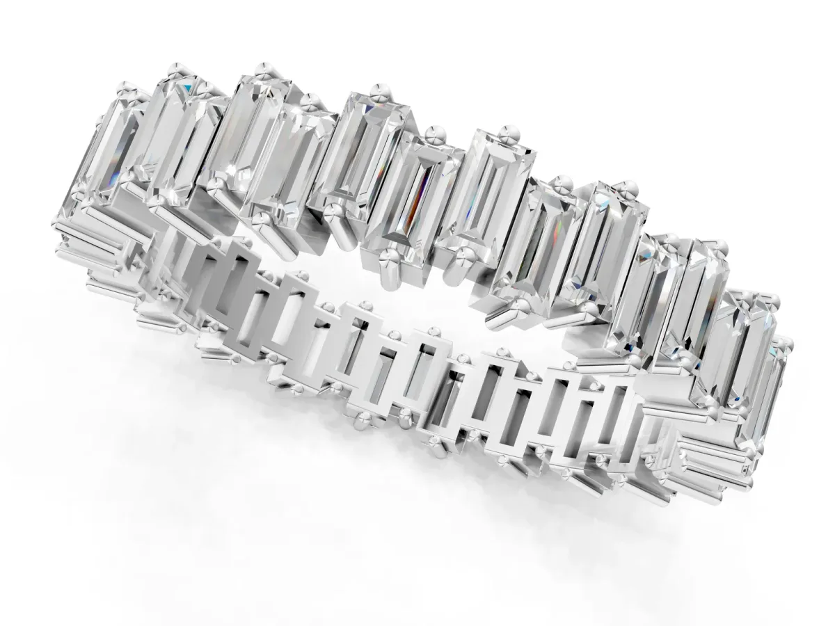 Baguette Diamond Full Eternity Ring with Prong Setting Platinum