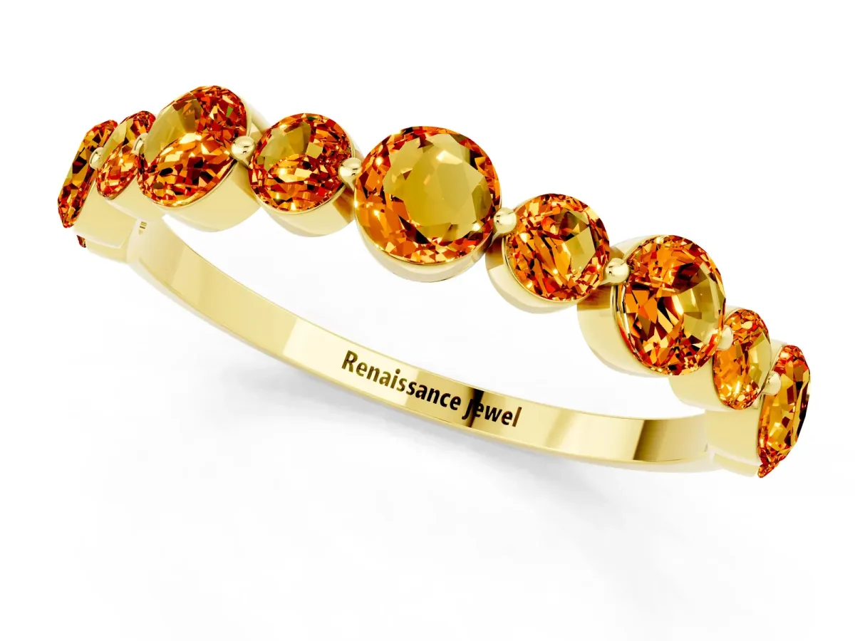 Round Citrine Scalloped Prong Set Eternity Band Yellow gold