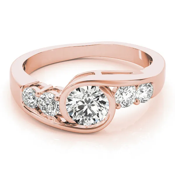 Bezel Set Asscher Cut Diamond Bypass Ring with Round Accents Rose gold