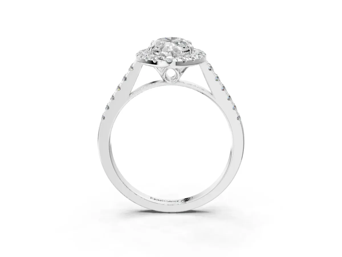 Marquise Cut Halo Pavé Diamond Engagement Ring with Four-Prong Setting Silver
