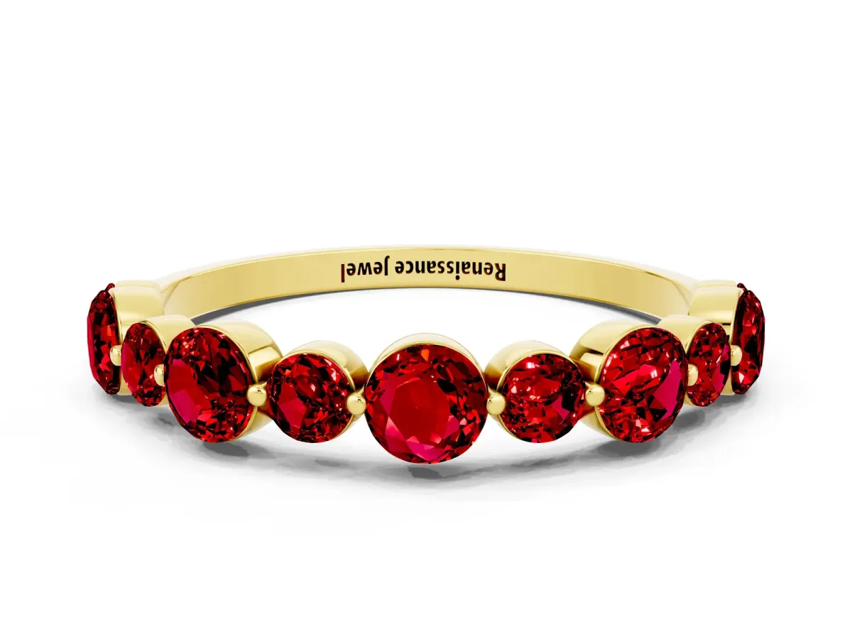 Round Ruby Scalloped Prong Set Eternity Band Yellow gold