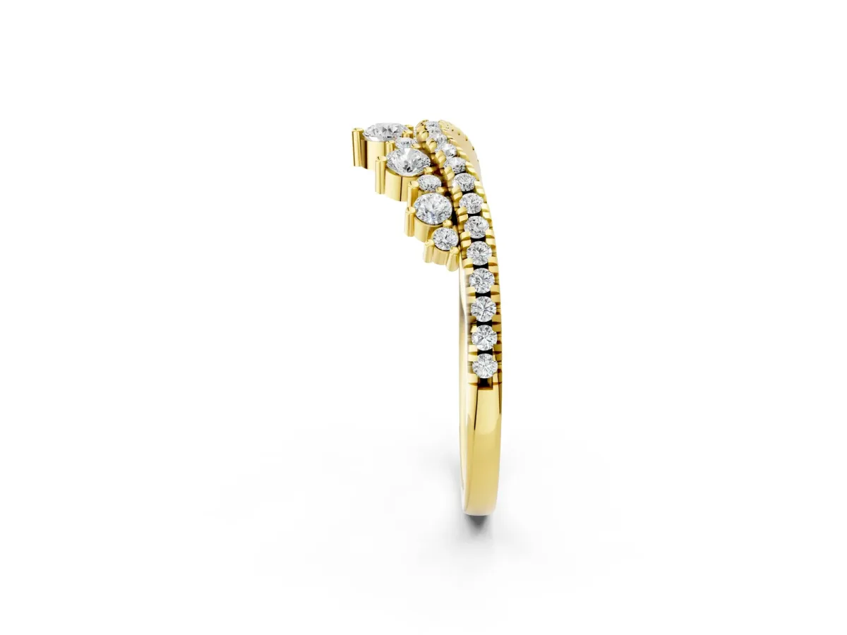 Round Diamond Pavé Contour Band with Prong Setting Yellow gold