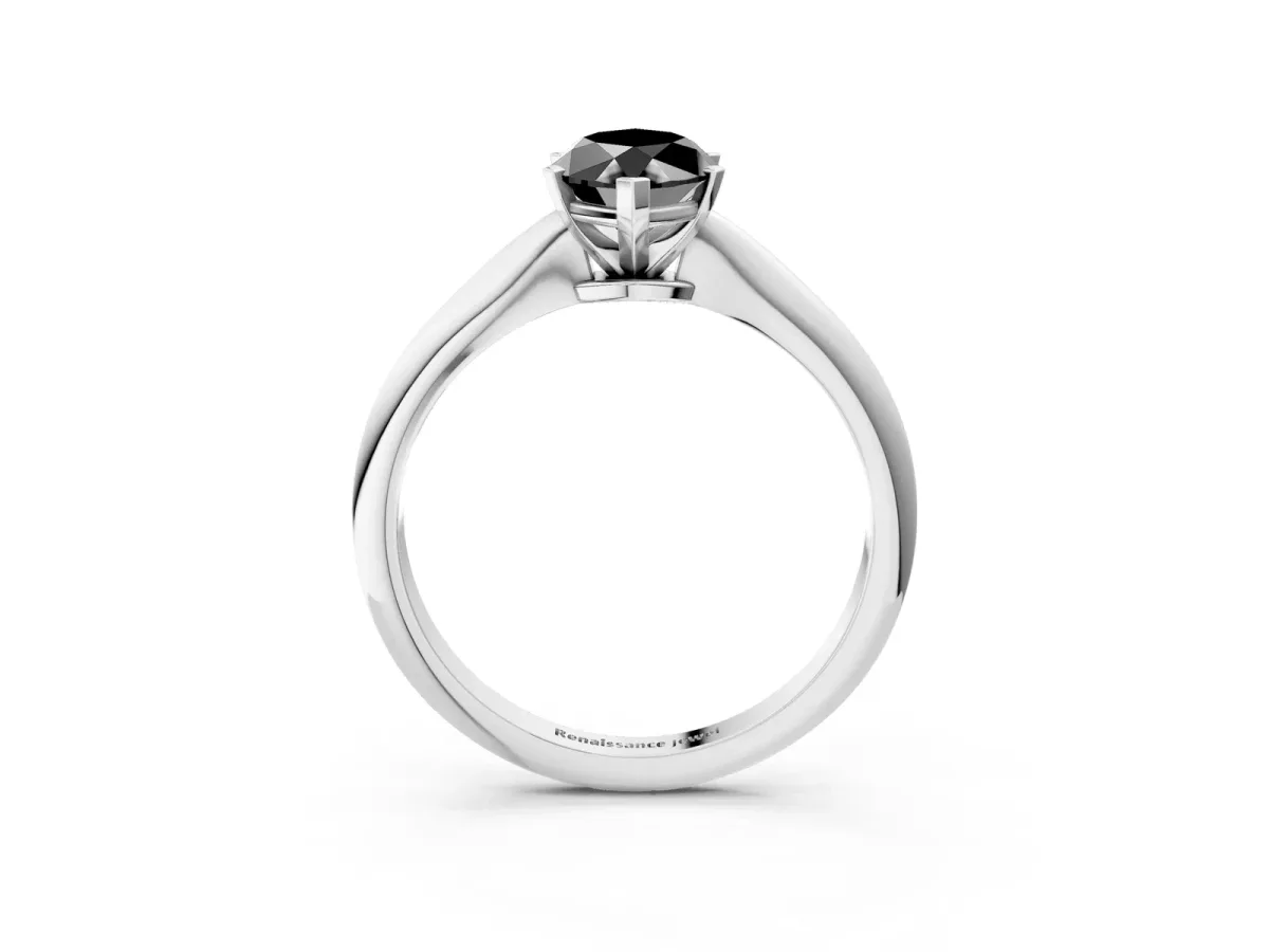 Fancy Black Marquise Cut Diamond Solitaire Engagement Ring with Classic Band and Four-Prong Setting Silver
