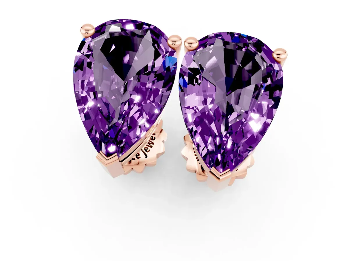 Pear Cut Amethyst Stud Earrings Rose gold