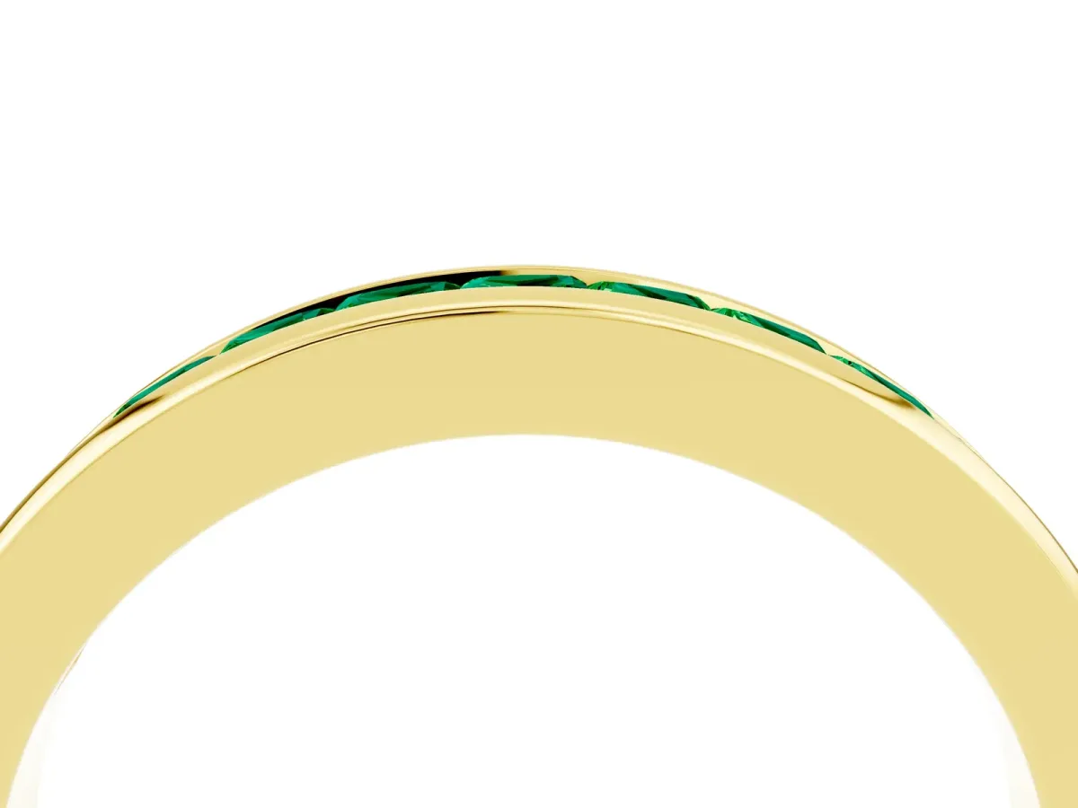 Channel Set Princess Cut Emerald Eternity Band Yellow gold