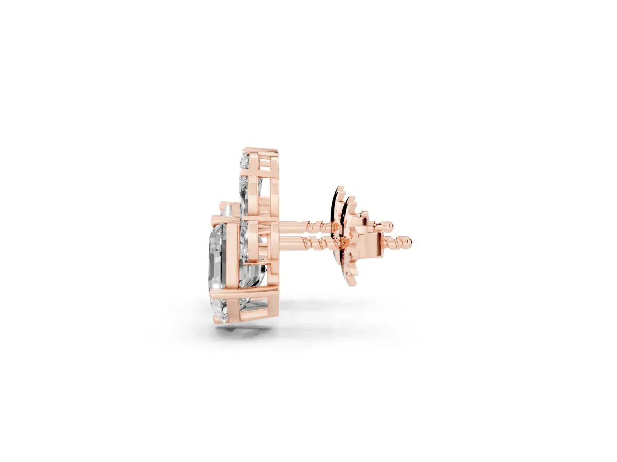 Asscher and Marquise Diamond Cluster Stud Earrings Rose gold