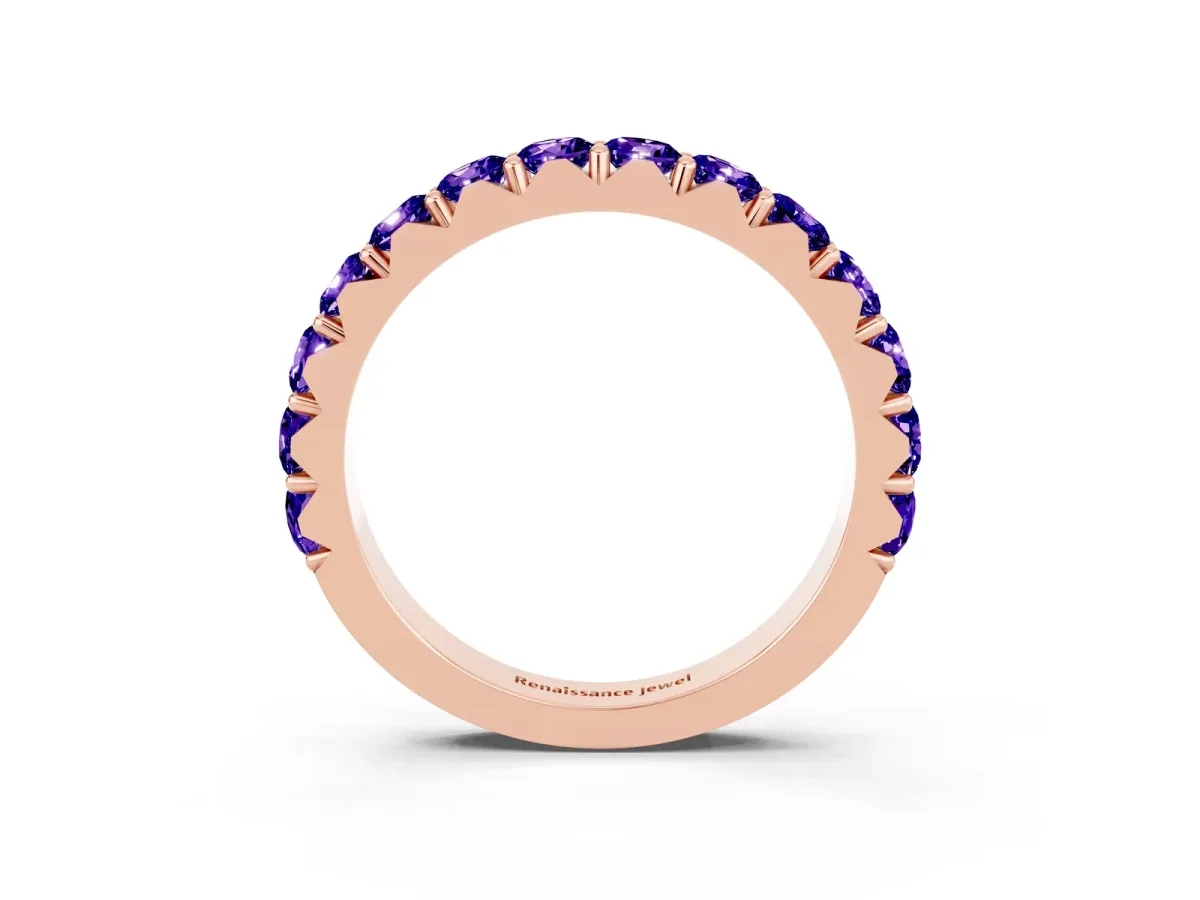 Round Tanzanite Half Eternity Band with Classic Prong Setting Rose gold