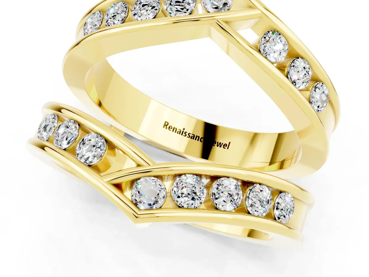 Round Moissanite Channel-Set Chevron Band Yellow gold