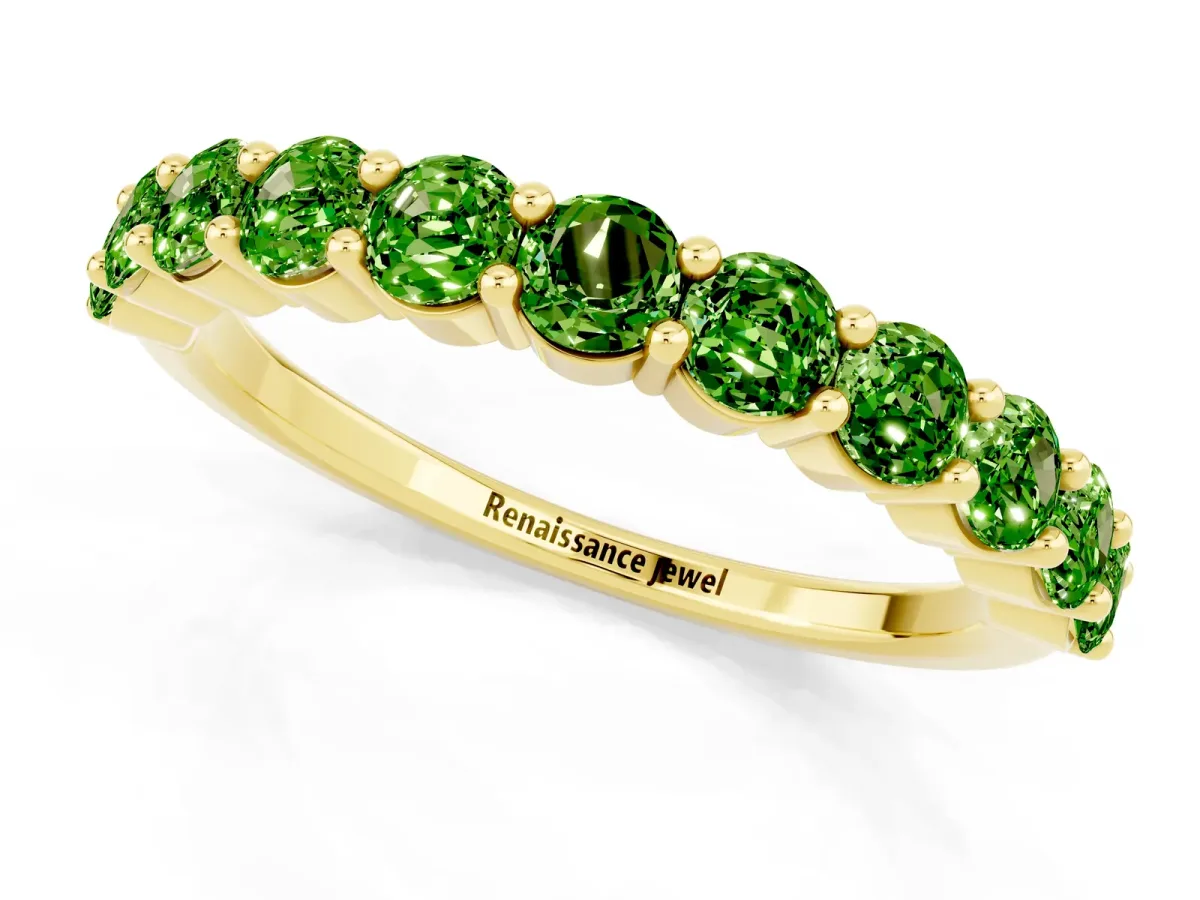 Round Peridot Half Eternity Band with Prong Setting Yellow gold