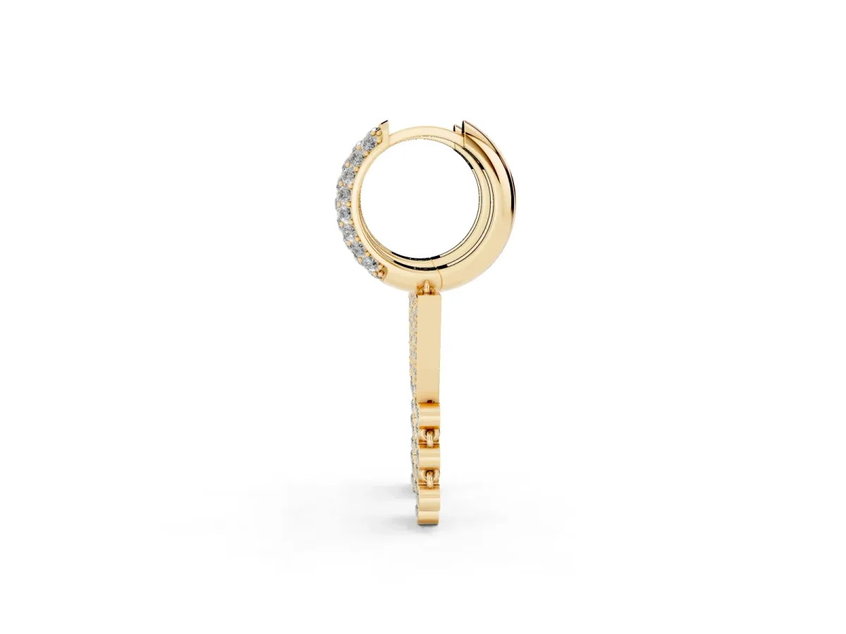 Round Diamond Initial V Huggie Hoop Earrings Yellow gold