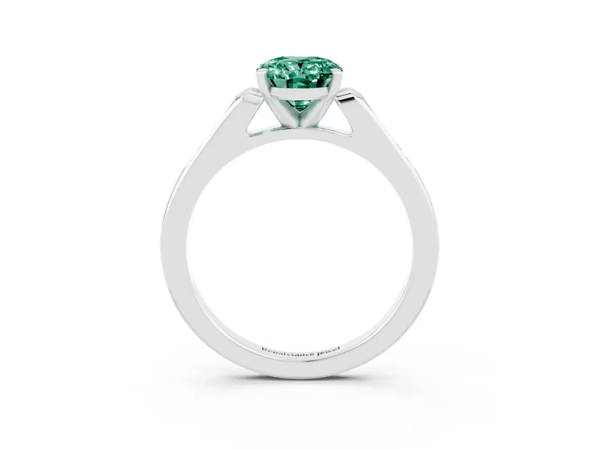 Oval Cut Green Sapphire Solitaire Ring with Channel Set Round Band and Prong Setting Silver