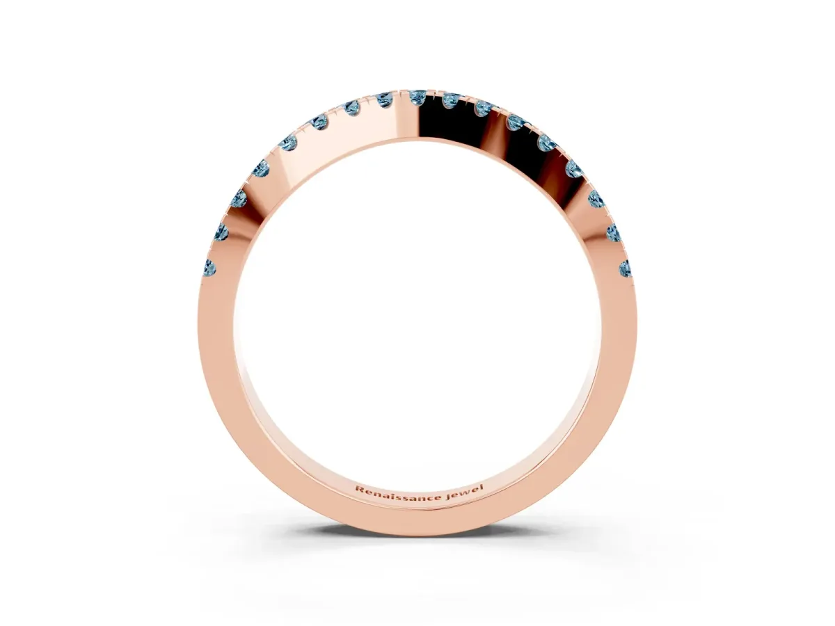 Round Aquamarine Pavé Curved Band with Shared Prong Setting Rose gold