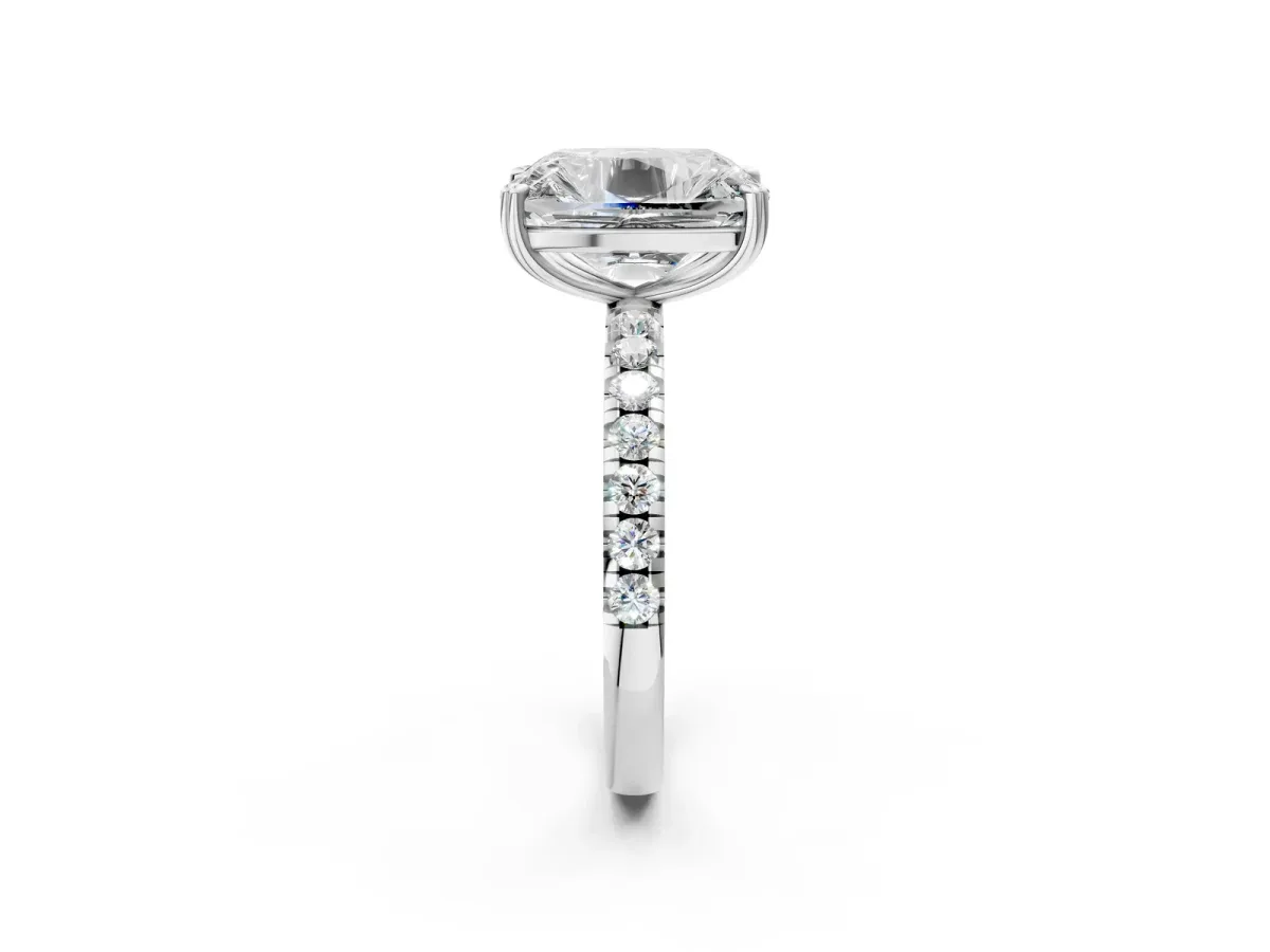 Old Mine Elongated Cushion Diamond Pave Band Ring White gold