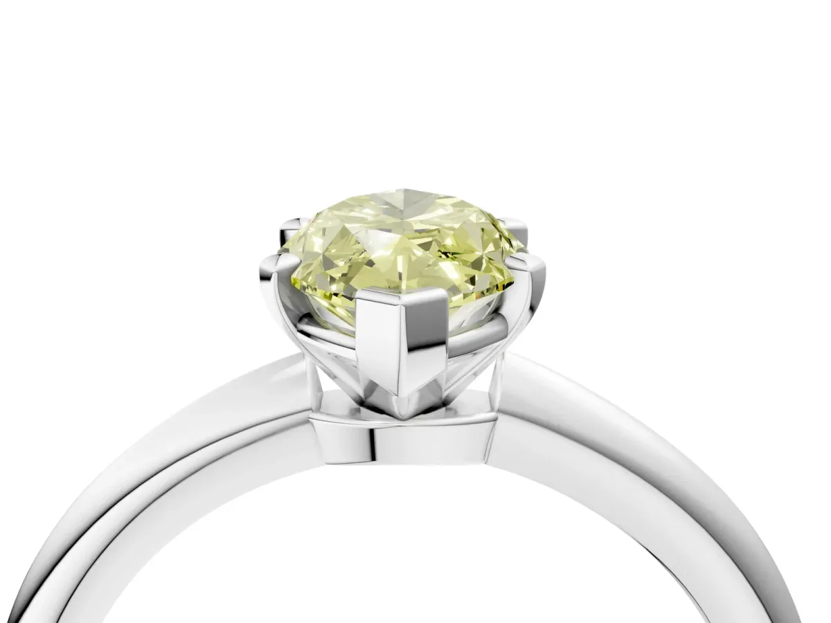 Fancy Yellow Marquise Cut Diamond Solitaire Ring with Six-Prong Setting and Classic Band Silver