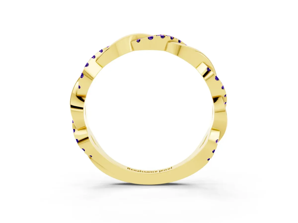 Round Tanzanite Twist Eternity Band with Pavé Setting Yellow gold