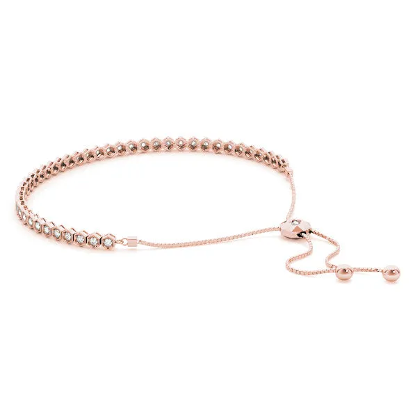 Hexagon Diamond Box Chain Slider Bracelet with Bezel Setting Rose gold