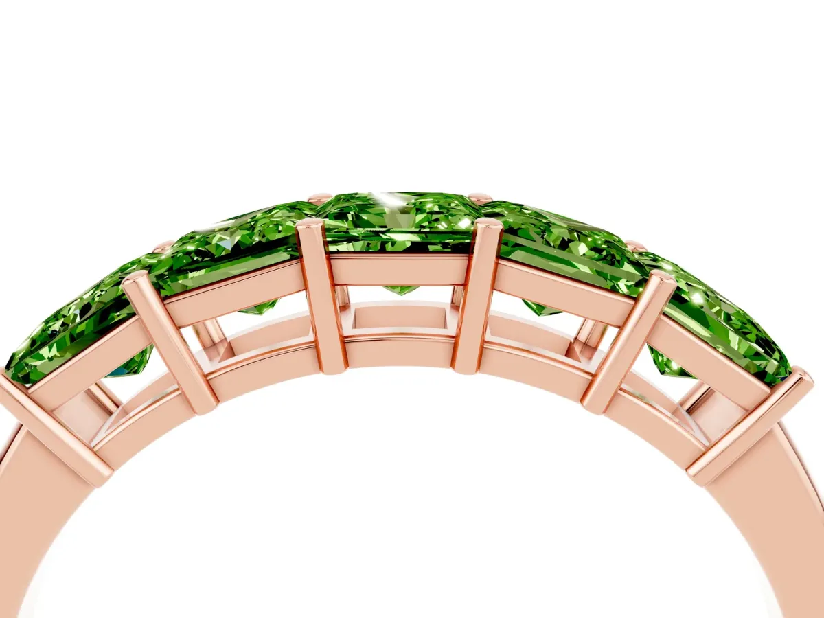 Princess Cut Five-Stone Peridot Band with Prong Setting Rose gold