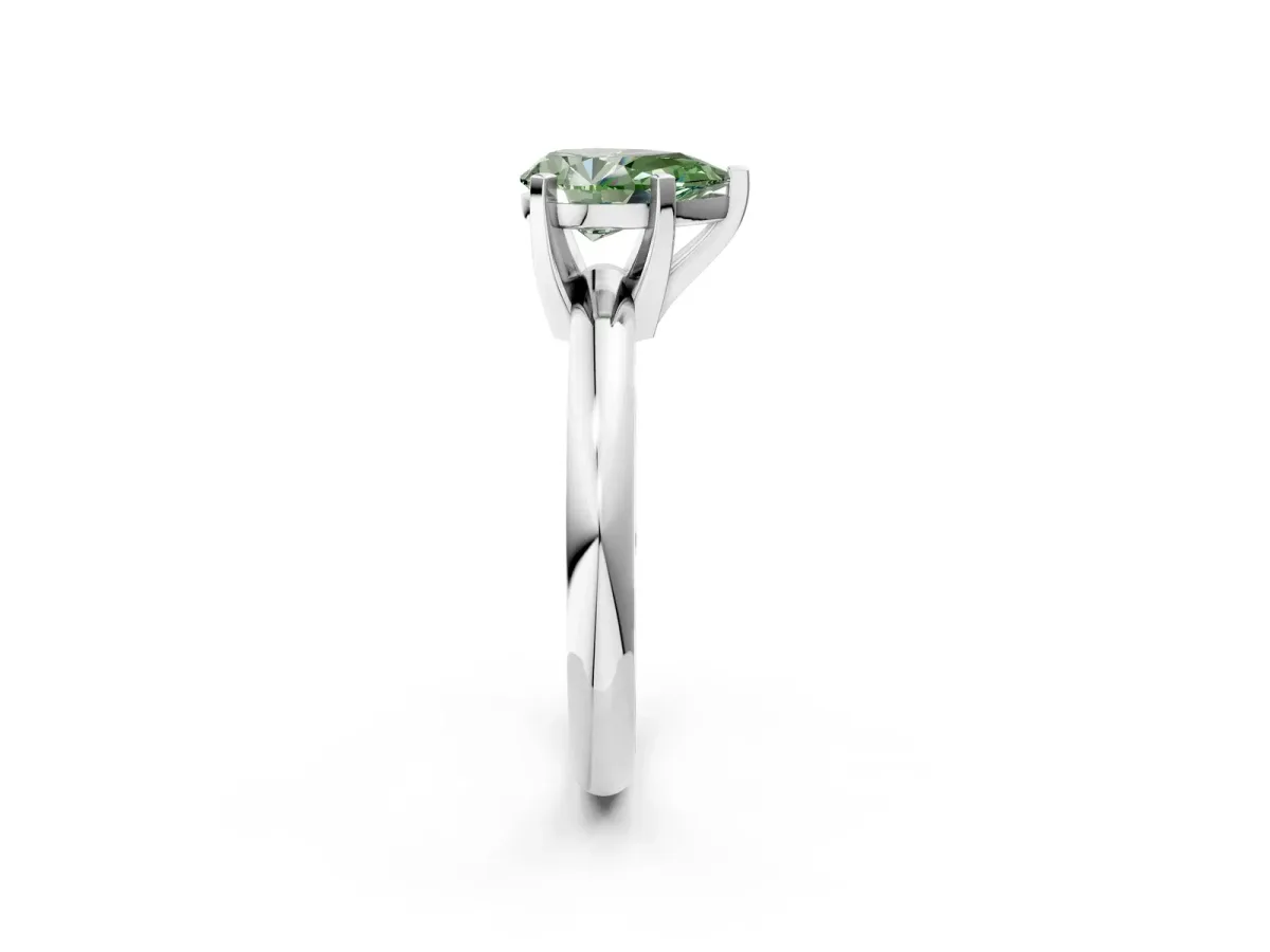 Fancy Green Pear Cut Diamond Solitaire Engagement Ring with Round Band and Four-Prong Setting Silver