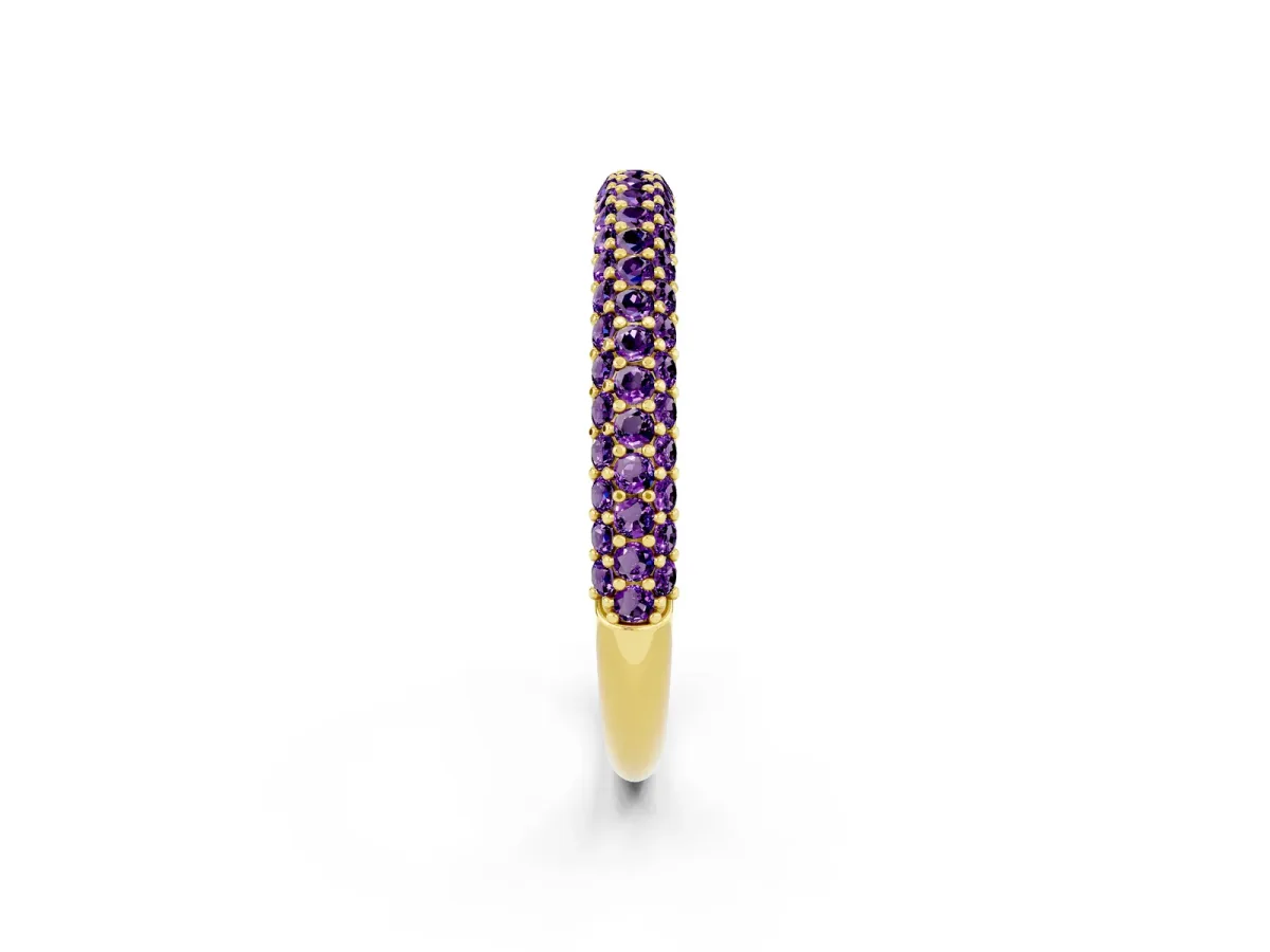 Round Amethyst Pavé Eternity Band with Shared Prong Setting Yellow gold