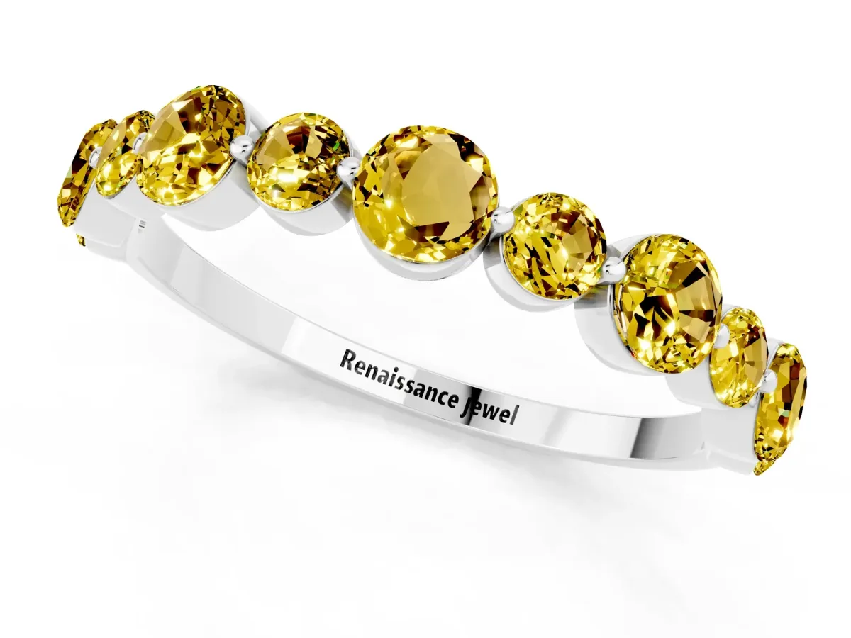 Round Yellow Sapphire Scalloped Prong Set Eternity Band Silver