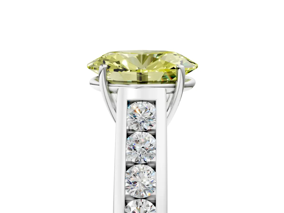 Fancy Yellow Oval Cut Brilliant Channel-Set Solitaire Ring with Four-Prong Setting White gold
