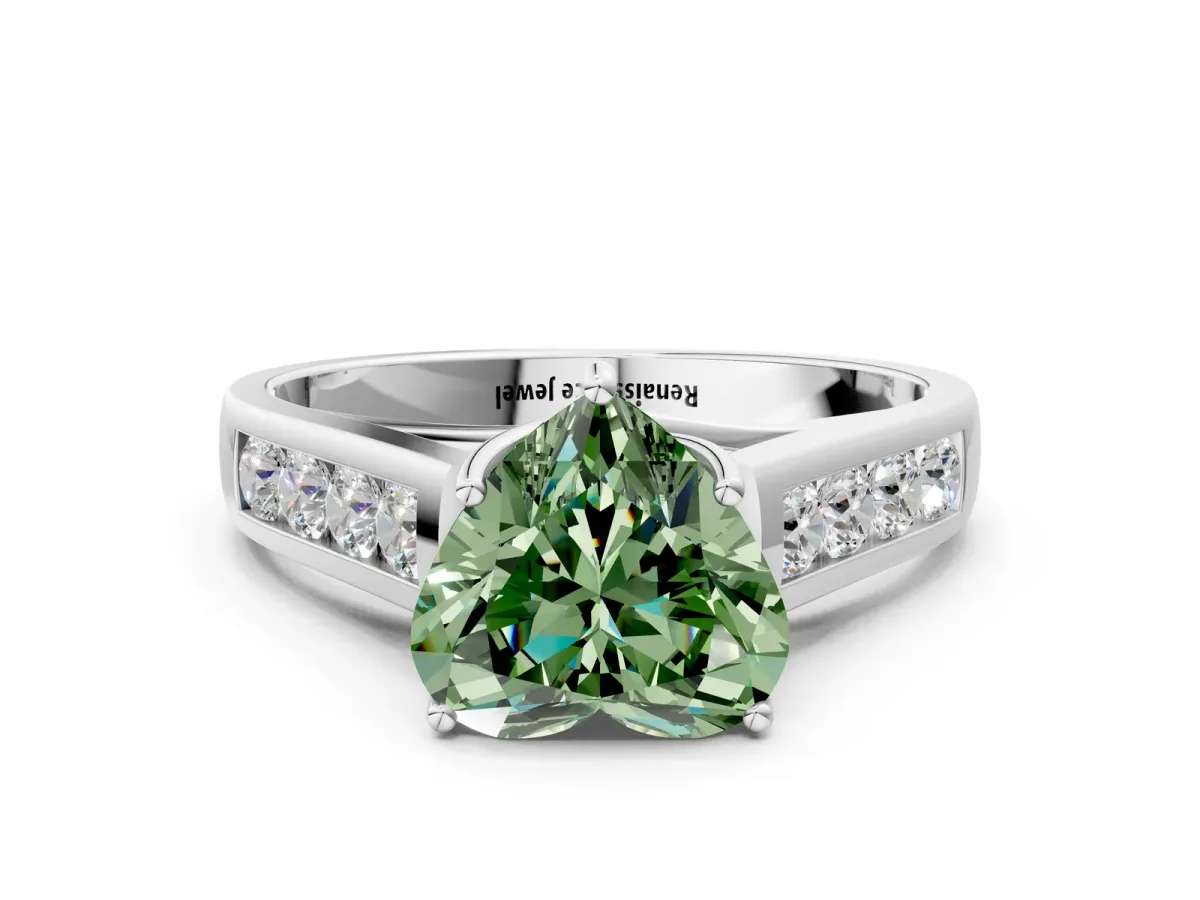 Fancy Green Heart Cut Brilliant Channel-Set Solitaire Ring with Four-Prong Setting Platinum