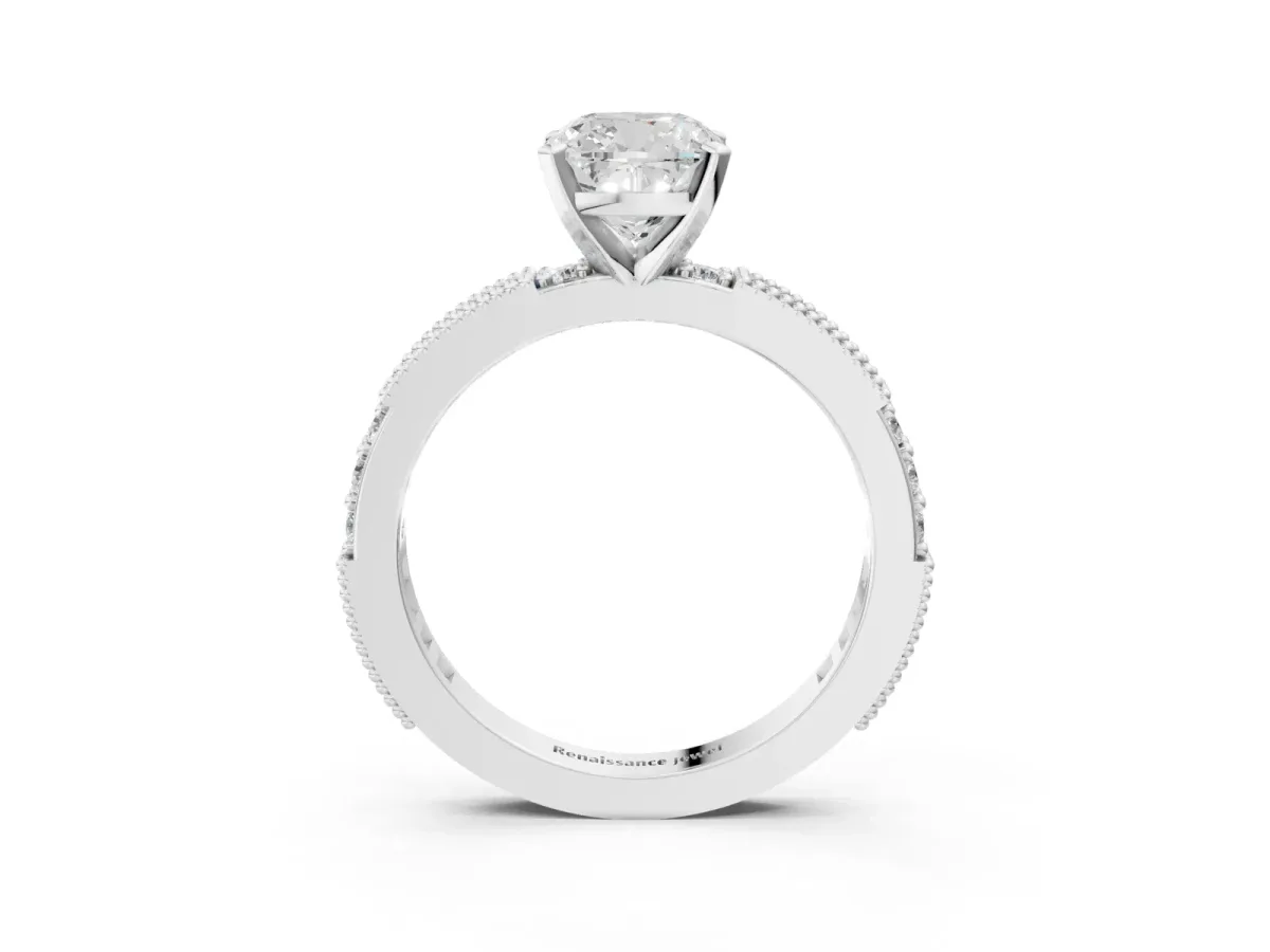 Cushion Cut Solitaire with Pavé Band and Four-Prong Setting Silver