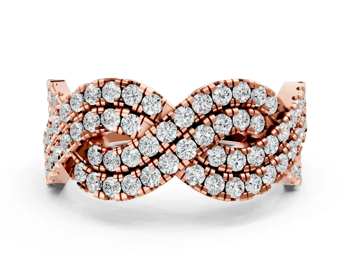 Pavé Round Diamond Infinity Twist Band with Shared Prong Setting Rose gold