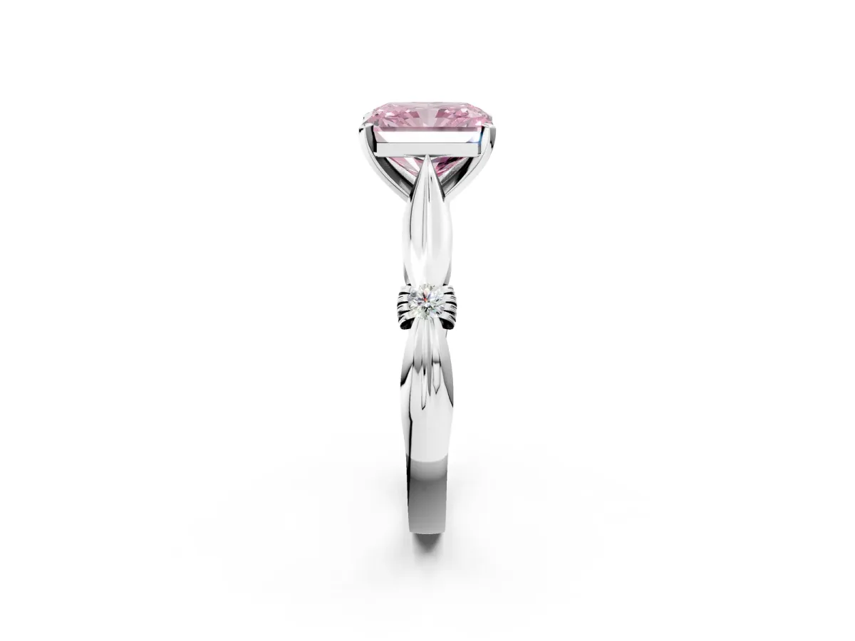 Fancy Pink Radiant Cut Solitaire Diamond Twisted Band with Four-Prong Setting Platinum