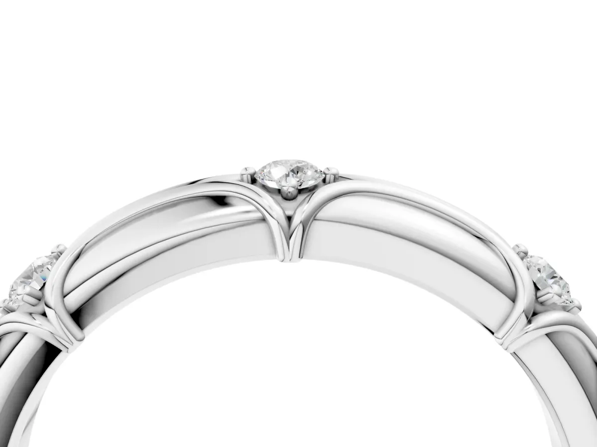 Round Diamond Prong Set Milgrain Eternity Band Silver