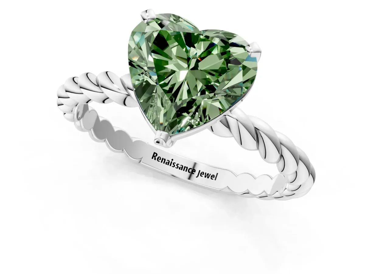 Fancy Green Heart Cut Cut Solitaire Twisted Band with Four-Prong Setting Platinum